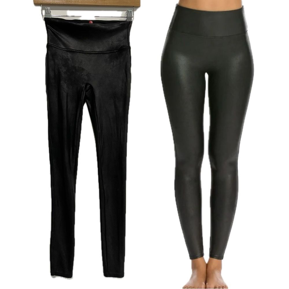 Spanx Faux Leather Leggings Womens Size XS Black Vegan Slimming Stretch Pants